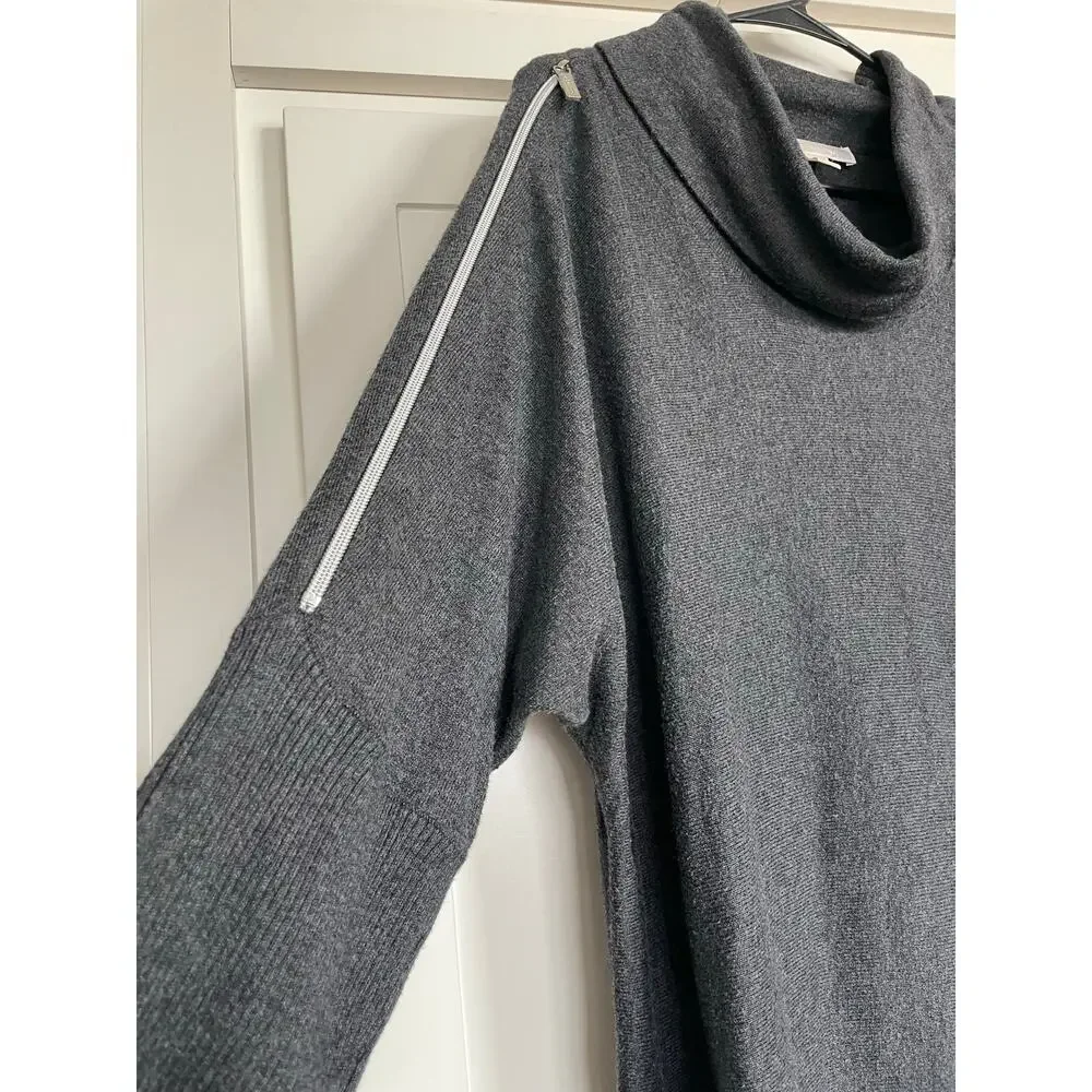 Michael Kors Gray zipper accent Cowl-neck long sleeve sweater XL